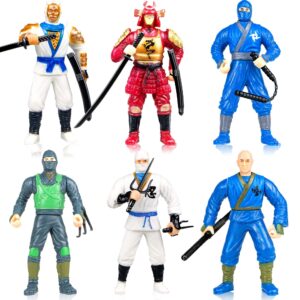 HAPTIME Ninja Action Figures, 6 Pack Ninja Figure Toys for Boys, 3.5-Inch Ninja Warriors with Weapon Accessories, for Kids Ages 3+, Cake Topper