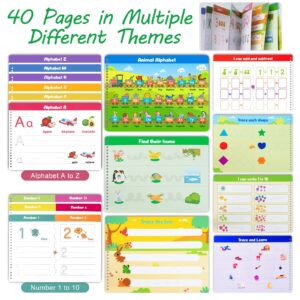 Kindergarten Learning Activities Learn to Write for Kid Age 3 4 5 Years Old, 40 Pages Preschool Handwriting Practice Number Letter Tracing Workbook, Toddler Dry Erase Homeschool Educational Toy