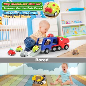 DUKASOU Dinosaur Truck Toddler Toys Car for Boys 3-5, Dinosaur Transport Carrier with 7 Pull Back Dino Car& Light Music for Kids Age 3 4 5 6 Gift, Birthday Party for Boys Girls 3-8