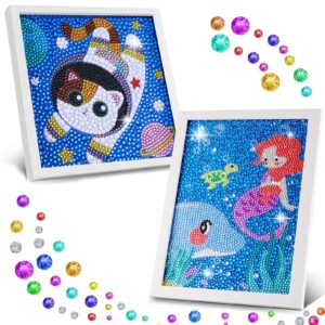 zaliafei 2 pack diamond art kits for kids, gem painting for kids holiday, gem art kits for girls birthday gift, arts and crafts for kids ages 8 10 12