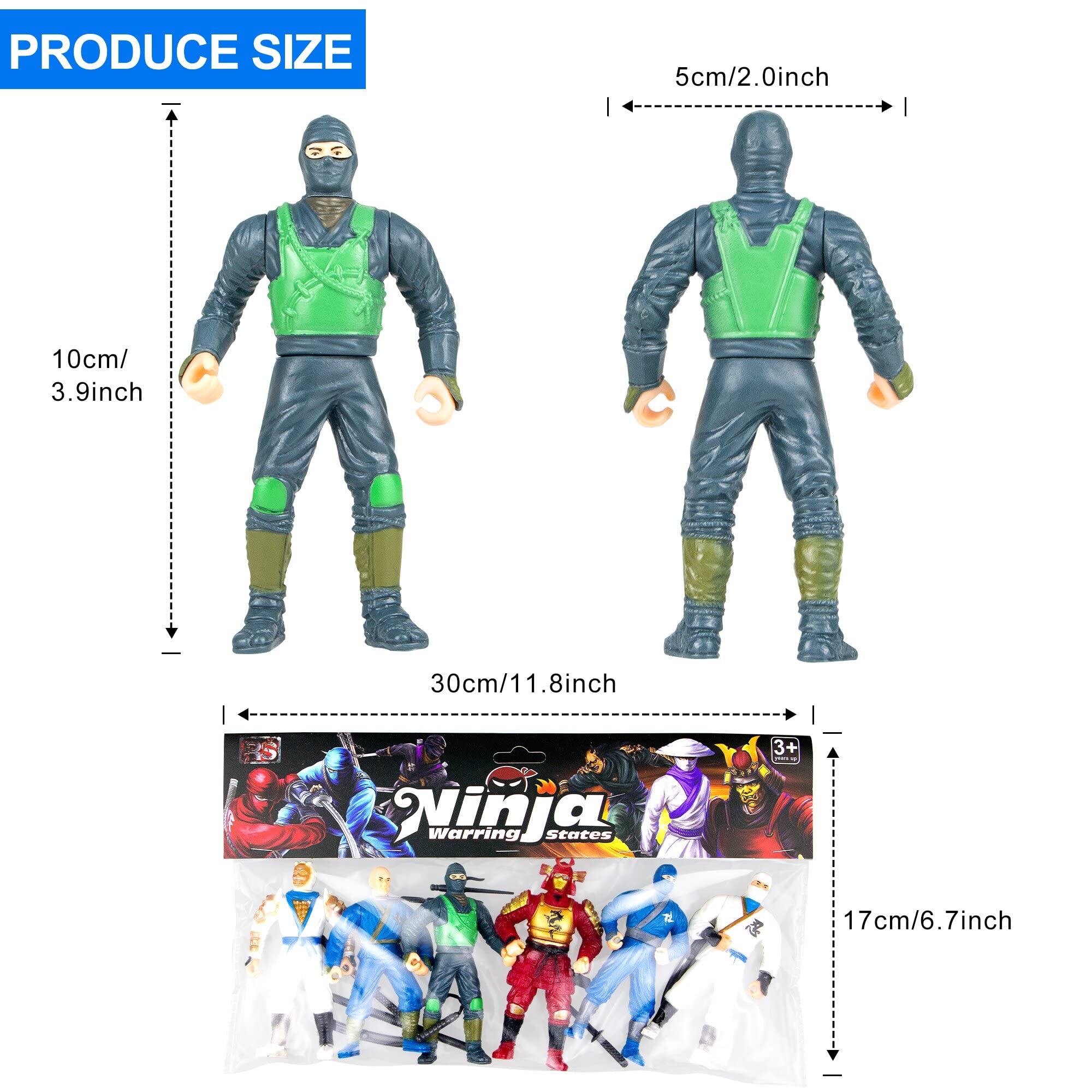 HAPTIME Ninja Action Figures, 6 Pack Ninja Figure Toys for Boys, 3.5-Inch Ninja Warriors with Weapon Accessories, for Kids Ages 3+, Cake Topper