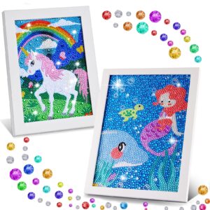 zaliafei 2 pack diamond art kits for kids, gem painting for kids holiday, gem art kits for girls birthday gift, arts and crafts for kids ages 8 10 12