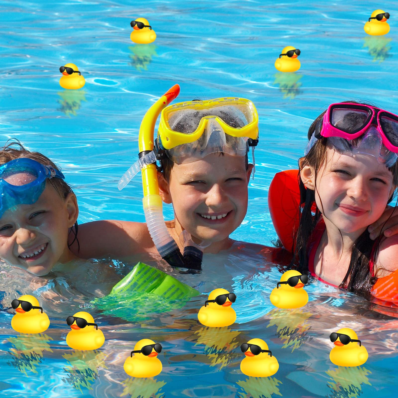 150 Pcs Yellow Mini Rubber Ducks in Bulk with 150 Pcs Sunglasses Christmas Duck Gifts Mini Bath Ducks Small Duck Float Pool Ducks Bulk Toys for Baby Shower Birthday Party Christmas Stocking Stuffers