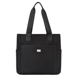 nylon tote bag for women work waterproof black lightweight shoulder bag medium size casual handbag with zipper pockets travel purses for teen girls top-handle hand bags trendy ladies everyday purses