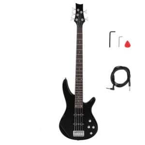 ktaxon 5 string electric bass guitar, full size standard right handed rosewood fretboard bass kit with strap, cable, pick, wrench tool (black)