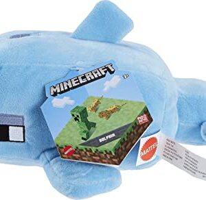 Mattel Minecraft Basic Plush Dolphin Soft Doll, Video Game-Inspired Collectible Toy for Kids & Fans Ages 3 Years Old & Up