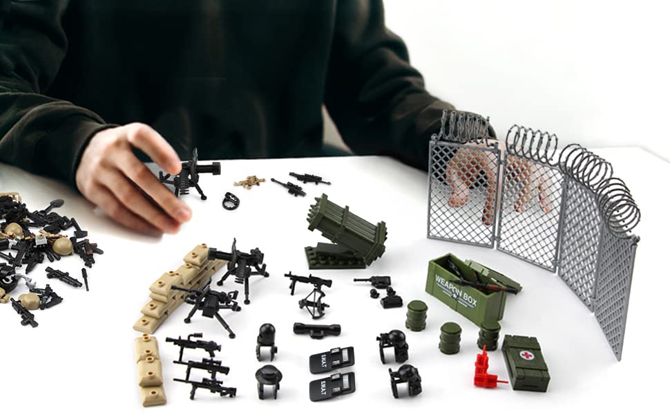 Feleph Modern Military Weapons Pack SWAT Police Multiple Ages 4+ Combinations Toy Set for Soldier Figures Model Army Equipment Gear Pieces Blocks Compatible with Major Brand