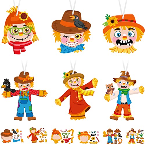 24 Sets Fall Crafts for Kids Scarecrow Craft Kit Bulk Thanksgiving Halloween Scarecrow Craft Stickers Make Your Own Scarecrow Ornaments for Halloween Autumn Birthday Party Supplies