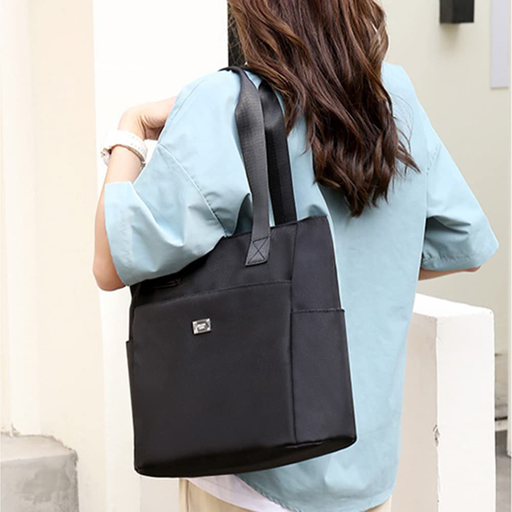 Nylon Tote Bag for Women Work Waterproof Black Lightweight Shoulder Bag Medium Size Casual Handbag with Zipper Pockets Travel Purses for Teen Girls Top-Handle Hand Bags Trendy Ladies Everyday Purses