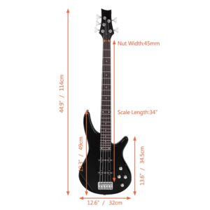 Ktaxon 5 String Electric Bass Guitar, Full Size Standard Right Handed Rosewood Fretboard Bass Kit with Strap, Cable, Pick, Wrench Tool (Black)