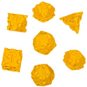 dnd cheese dice 3d printed 7pcs polyhedral food themed dice set great for dungeons and dragons, pathfinder, tabletop rpg, mtg game