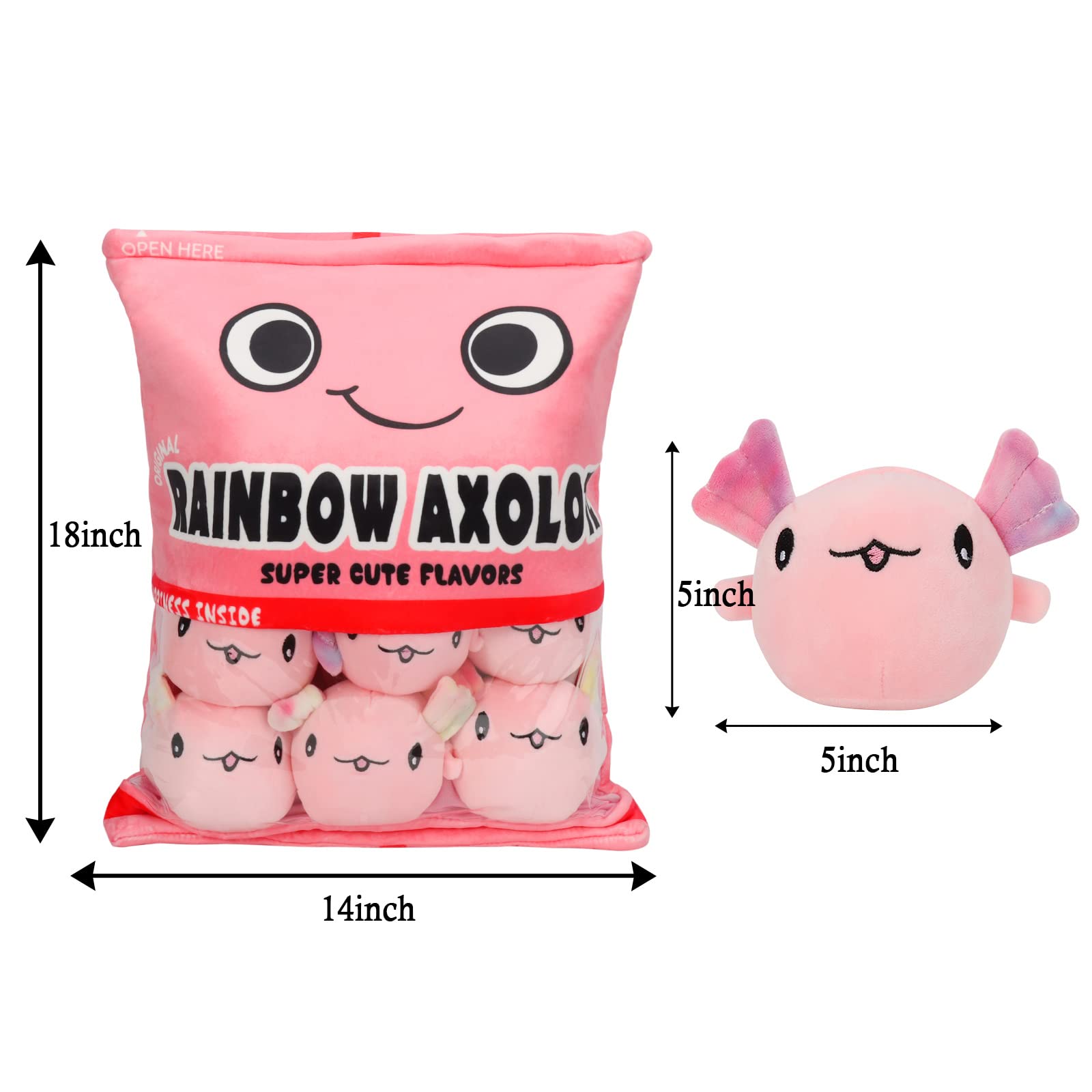 NUKBIL Axolotl Plush Pillow Throw Pillow, Cute Axolotl Plush Toys Doll, Axolotl Stuffed Animal Bag of Axolotl Plushies, Stuffed Axolotl Gift for Kids, Birthday, Christmas, Baby Shower (6 pcs, Pink)