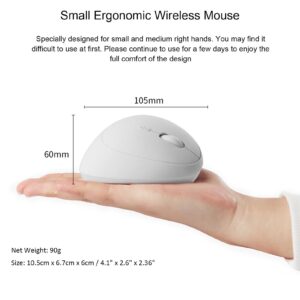 CHUYI Ergonomic Wireless Mouse, Vertical Rechargeable Wireless Mouse, 400mAh 800/1200/1600 DPI Portable Optical Cordless Mouse for PC Computer Laptop Office for Small Middle Right Hand (White)