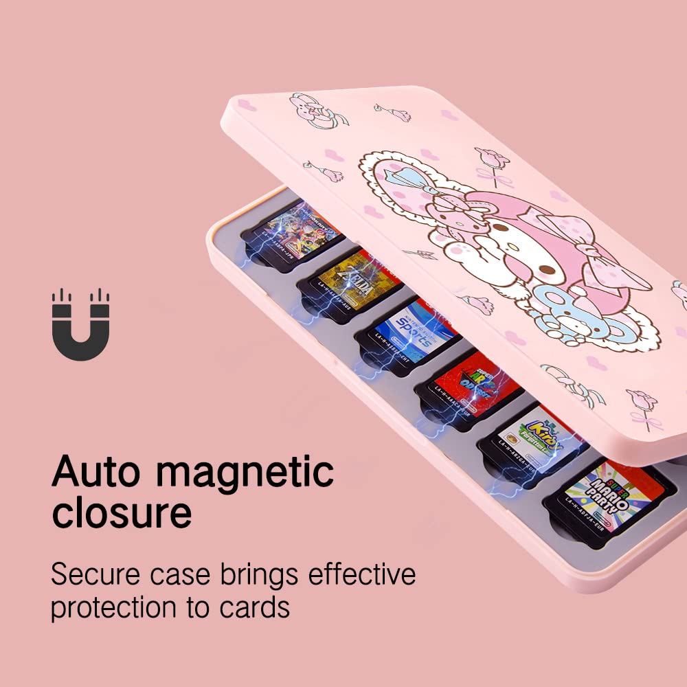 PERFECTSIGHT Cute Game Card Case Compatible with Nintendo Switch/Switch Lite/OLED, 24 Game Holder Cartridge Case for Game Cards and 48 SD Cards, Kawaii Portable Game Storage Case Box - Rose Rabbit