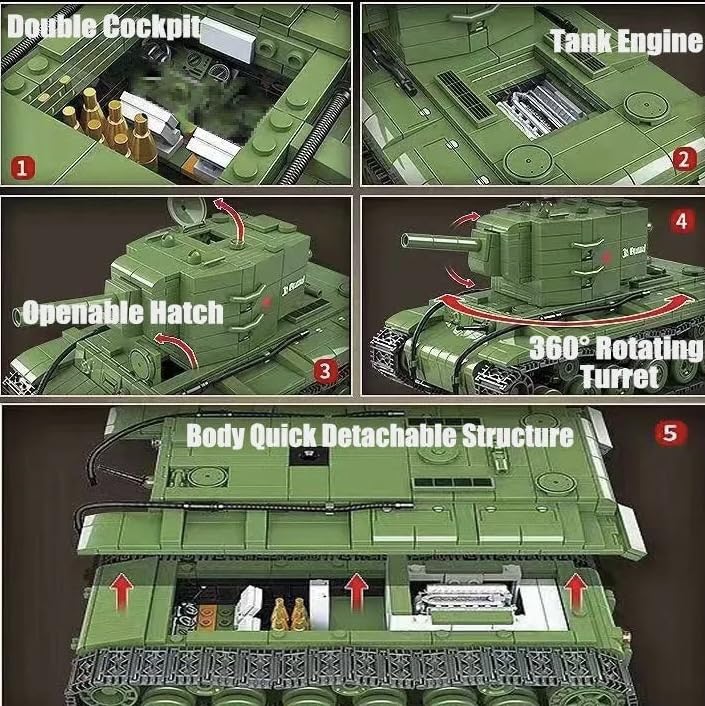 General Jim's Military Themed WW2 Building Blocks Tank Sets for World War 2 Brick Building Enthusiats (Soviet KV2 Panzer Tank)