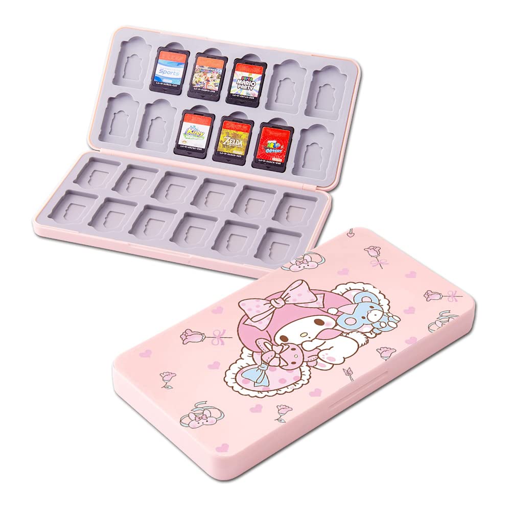 PERFECTSIGHT Cute Game Card Case Compatible with Nintendo Switch/Switch Lite/OLED, 24 Game Holder Cartridge Case for Game Cards and 48 SD Cards, Kawaii Portable Game Storage Case Box - Rose Rabbit