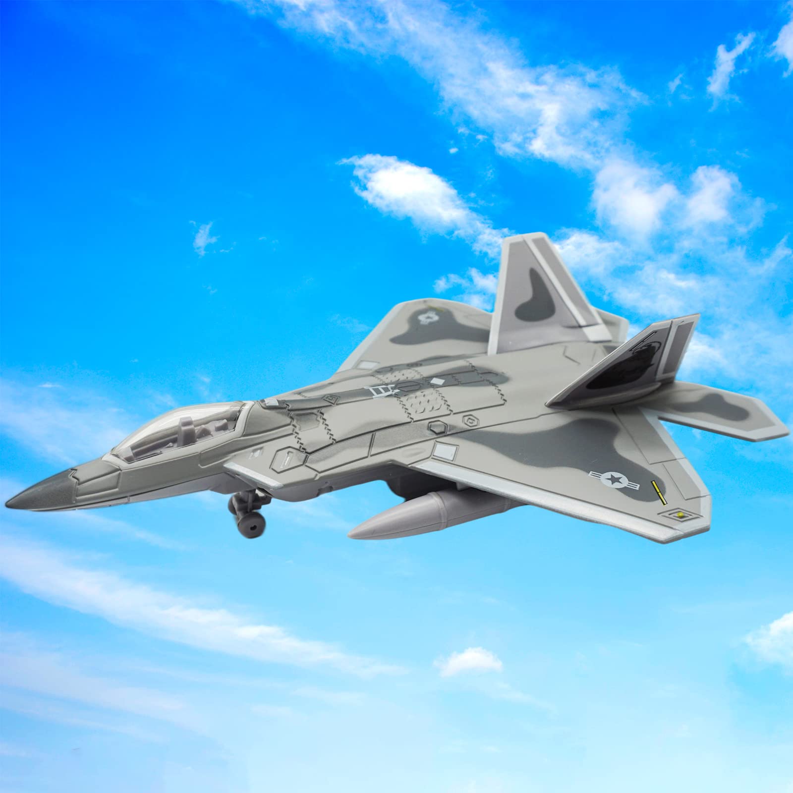 OTONOPI Fighter Jet Toy F-22 Raptor Fighter Bomber Aircraft Diecast Army Fighting Jet 1/100 Airplanes Model with Lights and Sounds for Kids