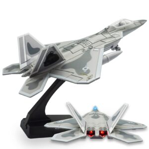 OTONOPI Fighter Jet Toy F-22 Raptor Fighter Bomber Aircraft Diecast Army Fighting Jet 1/100 Airplanes Model with Lights and Sounds for Kids