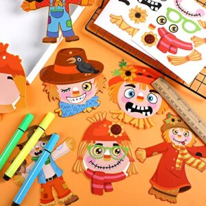 24 Sets Fall Crafts for Kids Scarecrow Craft Kit Bulk Thanksgiving Halloween Scarecrow Craft Stickers Make Your Own Scarecrow Ornaments for Halloween Autumn Birthday Party Supplies