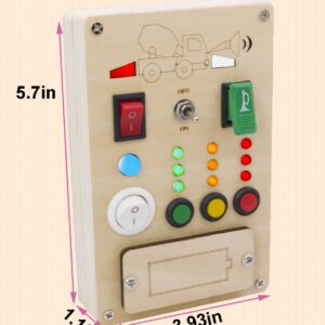 Busy Board Montessori Toys for 1 Year Old Led Button Push Toys Light Switch Preschool Learning Toys Wooden Sensory Toys for Toddlers 1-3 Baby Gifts Travel Fidget Toy (Vehicle Theme Light Toy)