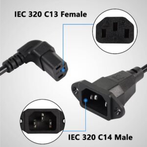 CERRXIAN 0.3m Down Angle C13 to C14 Panel Mount Power Cable, 90 Degree IEC 320 C13 Female to C14 Male PDU Power Supply Extension Cord for Monitors,Computers,Etc(Dc13m-c14)