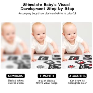 Black and White High Contrast Baby Book for Newborn with Baby Flashcards, Infant Tummy Time Soft Cloth Book Crib Toys, Washable Non-Toxic Early Educational Visual Stimulation Baby Toys