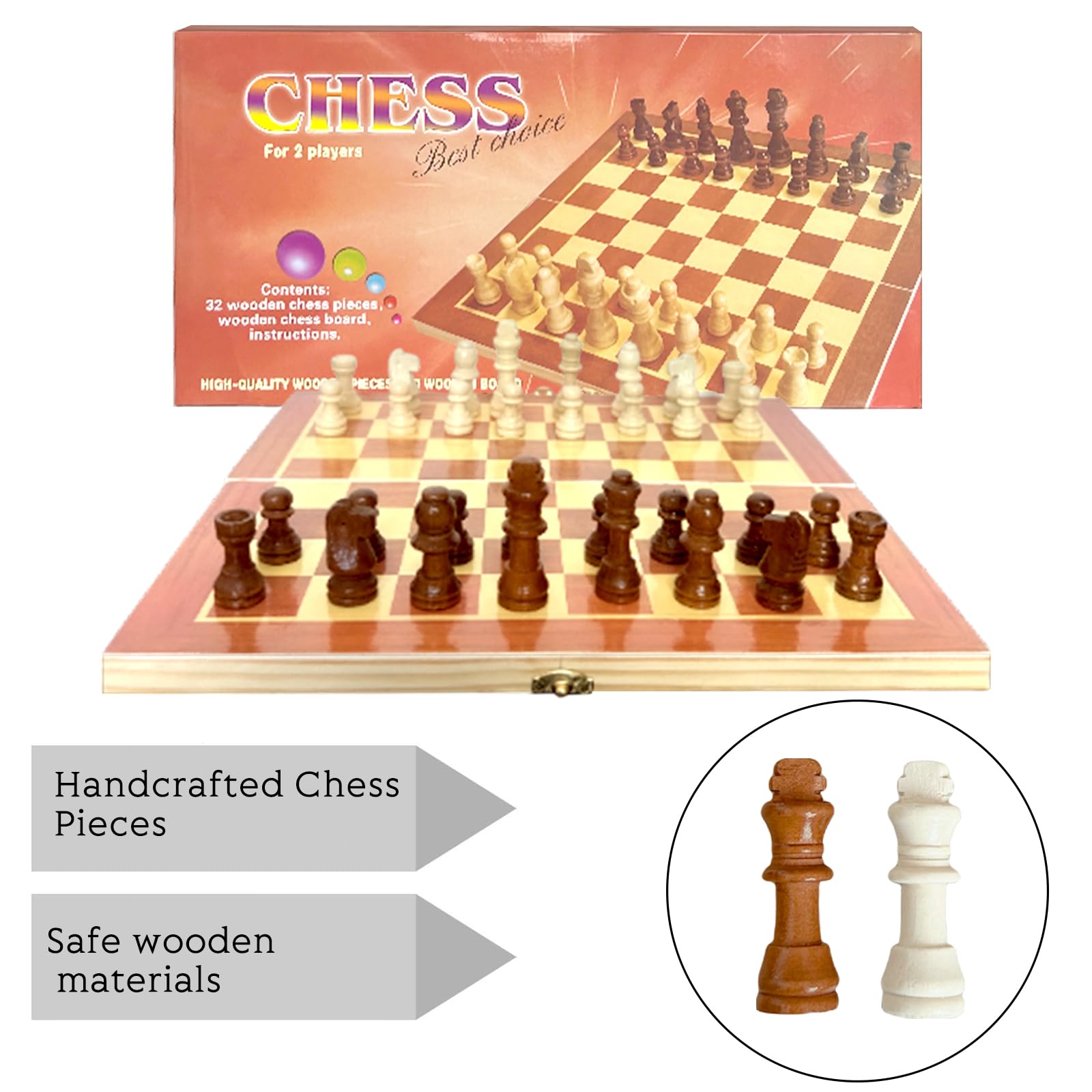 Subwaysds Chess Sets for Adults & Kids - 12''x12'' Wooden Chess Set,Portable Travel Mini Chess Set,Handmade Chess Board & Pieces,Foldable & Easy to Carry