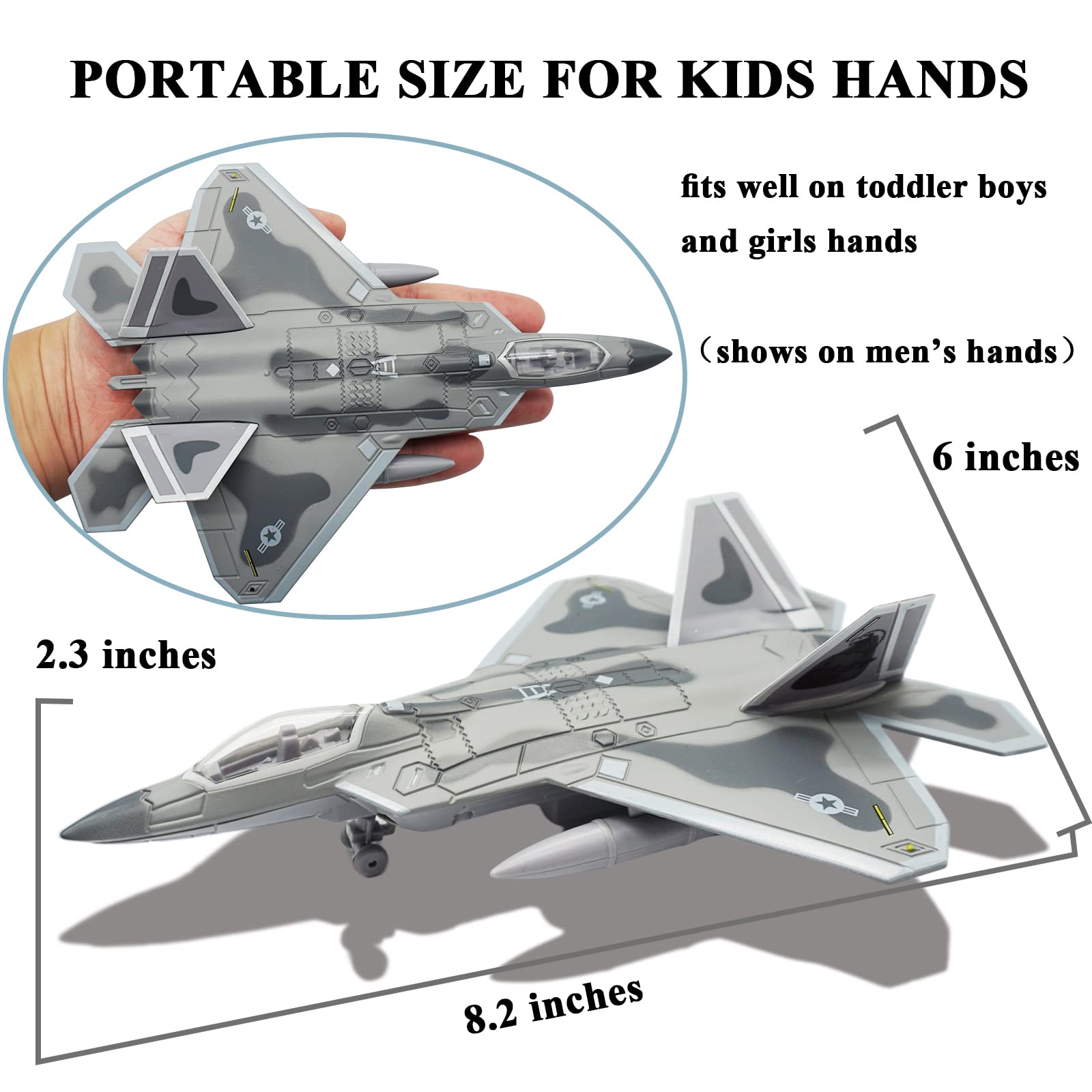 OTONOPI Fighter Jet Toy F-22 Raptor Fighter Bomber Aircraft Diecast Army Fighting Jet 1/100 Airplanes Model with Lights and Sounds for Kids