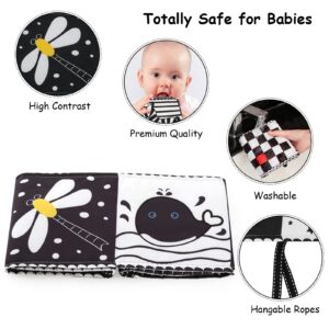 Black and White High Contrast Baby Book for Newborn with Baby Flashcards, Infant Tummy Time Soft Cloth Book Crib Toys, Washable Non-Toxic Early Educational Visual Stimulation Baby Toys