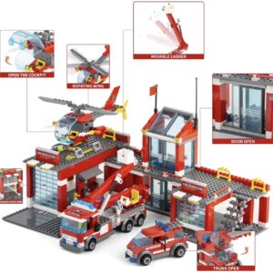 General Jim's Fire Station Multi Emergency Vehicle 774 Piece Modular Building Block Bricks Amazing Colorful 2 Level Fire Station Building Block Bricks Toy with Helipad - for Teens and Adults