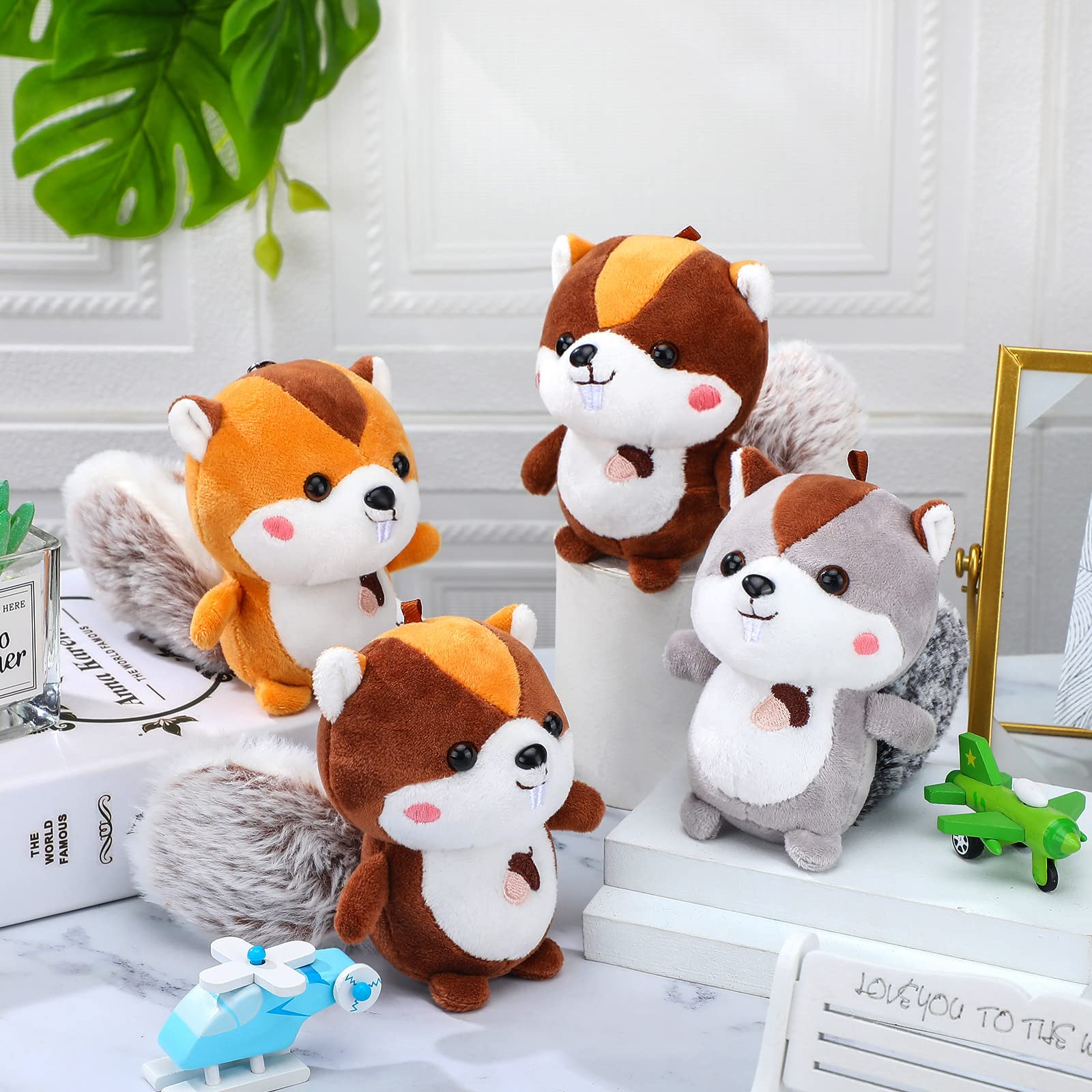 Sosation 6 Pcs Squirrel Stuffed Animal Plush 4.7 Inch Cute Squirrel Plush Small Stuffed Squirrel Toy Stuffed Animal Keychain for DIY Birthday Party Keys Backpack (Squirrel Style)