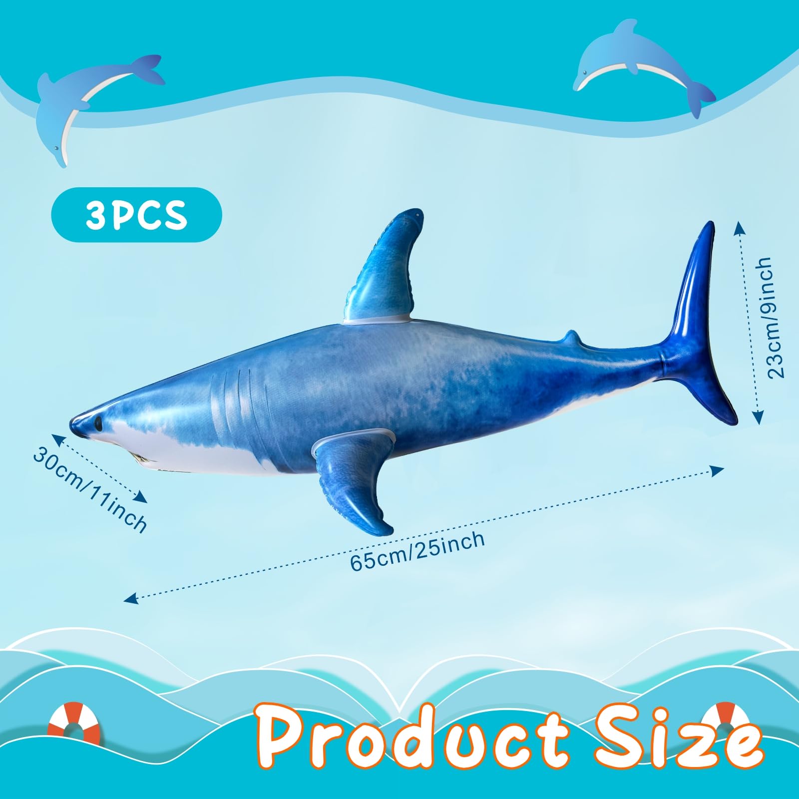 ILEISURELY 3PCS Inflatable Shark Pool Toys, 25 Inch Shark Pool Party Decorations for Birthday Pool Christmas, Party Favors Supplies Gift for Kids Adults