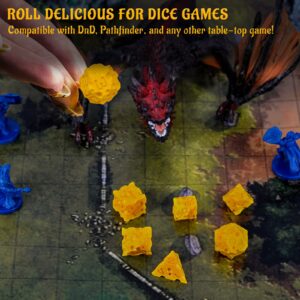 DND Cheese Dice 3D Printed 7PCS Polyhedral Food Themed Dice Set Great for Dungeons and Dragons, Pathfinder, Tabletop RPG, MTG Game