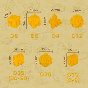 DND Cheese Dice 3D Printed 7PCS Polyhedral Food Themed Dice Set Great for Dungeons and Dragons, Pathfinder, Tabletop RPG, MTG Game