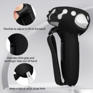 Controller Grips for Oculus Quest 2, Extended Silicone VR Grips Cover Protector with Battery Opening, Knuckle Straps, Anti-Throw Hand Strap for Meta Quest 2 Accessories Black