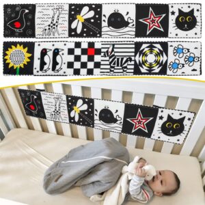 Black and White High Contrast Baby Book for Newborn with Baby Flashcards, Infant Tummy Time Soft Cloth Book Crib Toys, Washable Non-Toxic Early Educational Visual Stimulation Baby Toys