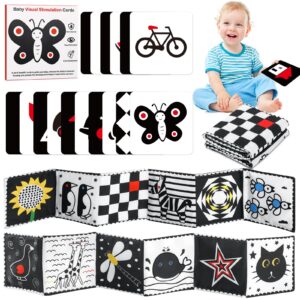 Black and White High Contrast Baby Book for Newborn with Baby Flashcards, Infant Tummy Time Soft Cloth Book Crib Toys, Washable Non-Toxic Early Educational Visual Stimulation Baby Toys