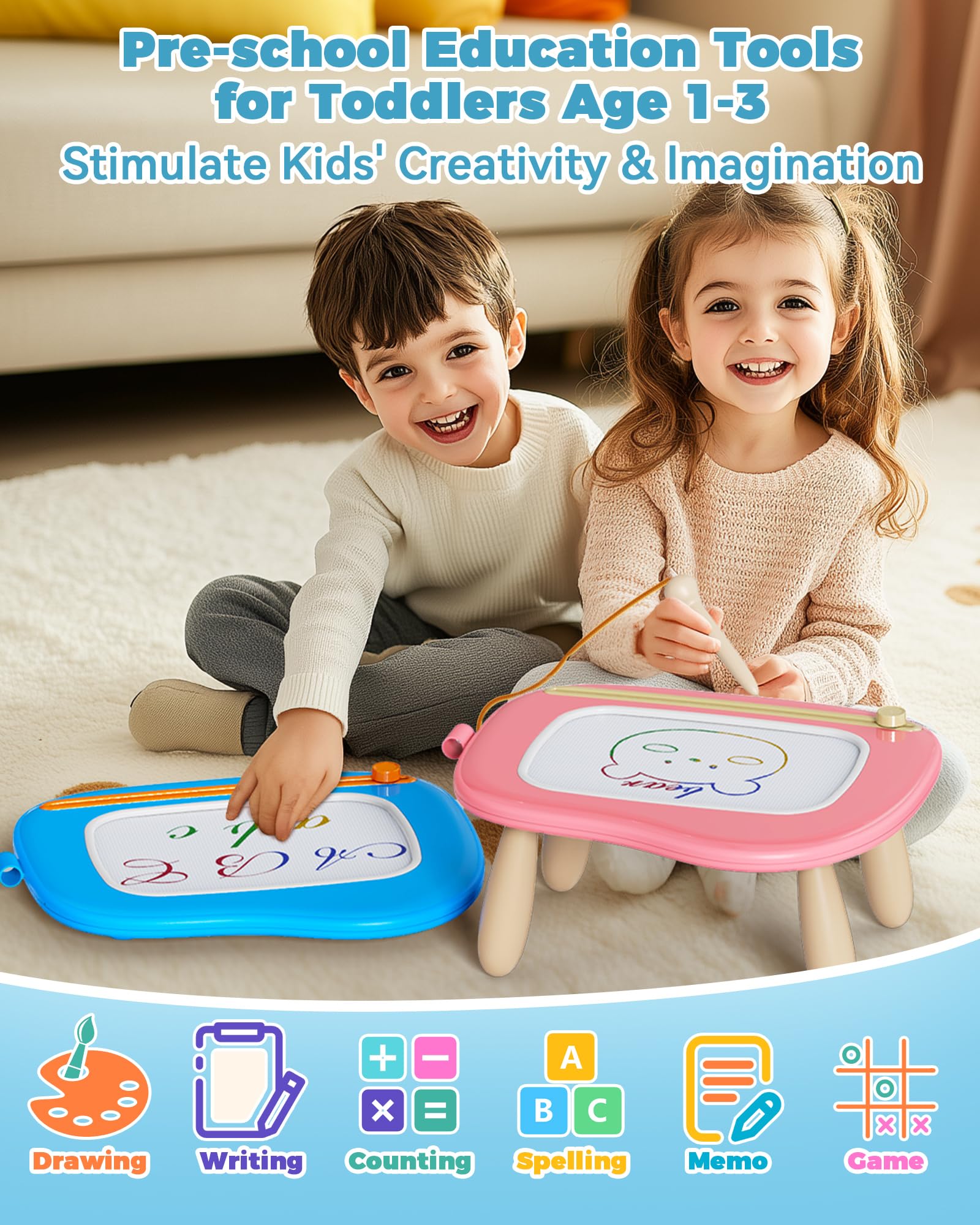 KOKODI Toddler Magnetic Drawing Board with Sturdy Legs, Large Colorful Mess Free Sketch Scribble Doodle Pad, Easter Birthday Gifts Toys for Boys Kids Preschooler Age 18 Month to 1 2 3 Years Old