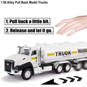 3 Pack City Diecast Semi Trucks Transport Set - Big Toy Garbage Truck, Oil Tanker, & Transport Vehicle Toy with Pull Back Action - 1/50 Scale Metal Collectible Model Alloy Car Vehicles