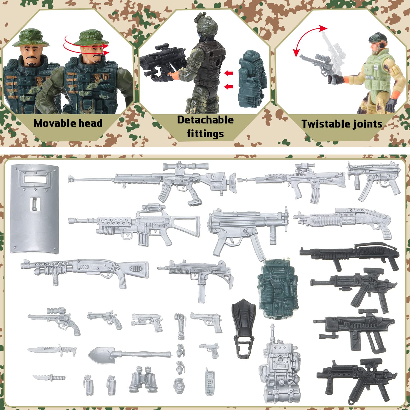 Tuanse 26 Pcs SWAT Team and Military Action Figures Playset With Weapons, Army Toys for Kids Boys Girls