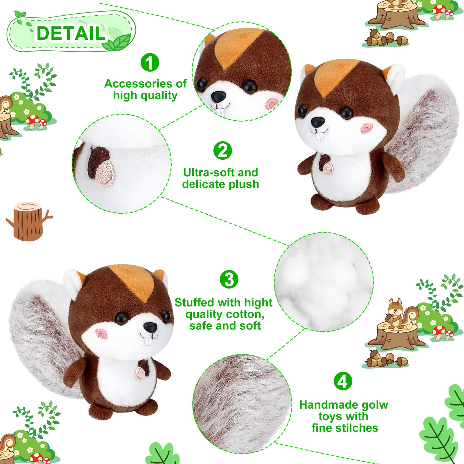 Sosation 6 Pcs Squirrel Stuffed Animal Plush 4.7 Inch Cute Squirrel Plush Small Stuffed Squirrel Toy Stuffed Animal Keychain for DIY Birthday Party Keys Backpack (Squirrel Style)