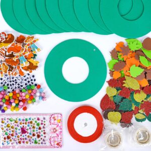 Whaline 12 Kits Fall Leaf Wreath Craft Kits Glitter Thanksgiving 3D Foam Wreath Signs with Maple Leaves Pumpkin Wiggle Eyes for Kids DIY Crafts Fall Thanksgiving Party Decor