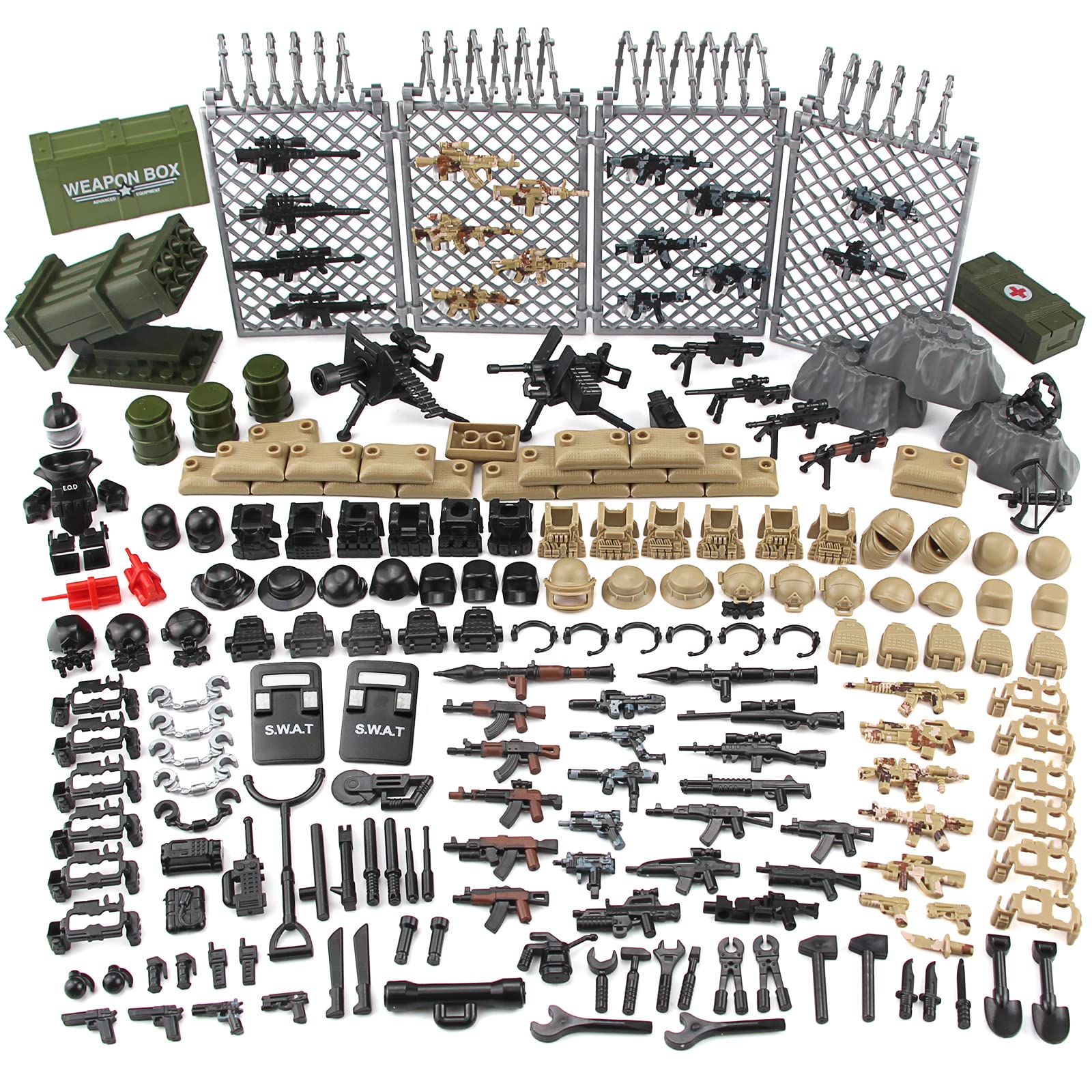 Feleph Modern Military Weapons Pack SWAT Police Multiple Ages 4+ Combinations Toy Set for Soldier Figures Model Army Equipment Gear Pieces Blocks Compatible with Major Brand