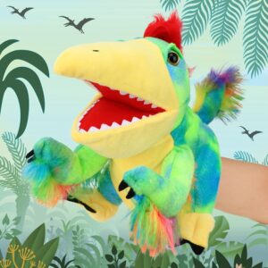 Cuteoy Plush Caudipteryx Hand Puppet Stuffed Animal Toy Open Movable Mouth Creative Role Play Storytelling Dinosaur Plushies Gifts for Kids Toddlers Birthday Christmas