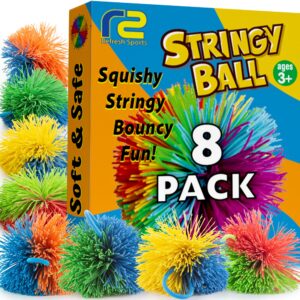 Stringy Balls & Sensory Toys for Kids 8 Pack - Stocking Stuffers for Kids Ages 4 5 6 7 8 9 Year Old Gift Ideas - Best Toddler Gifts for Boys & Girls - Monkey Pom Kooosh Balls Fidget Toys Stress Ball