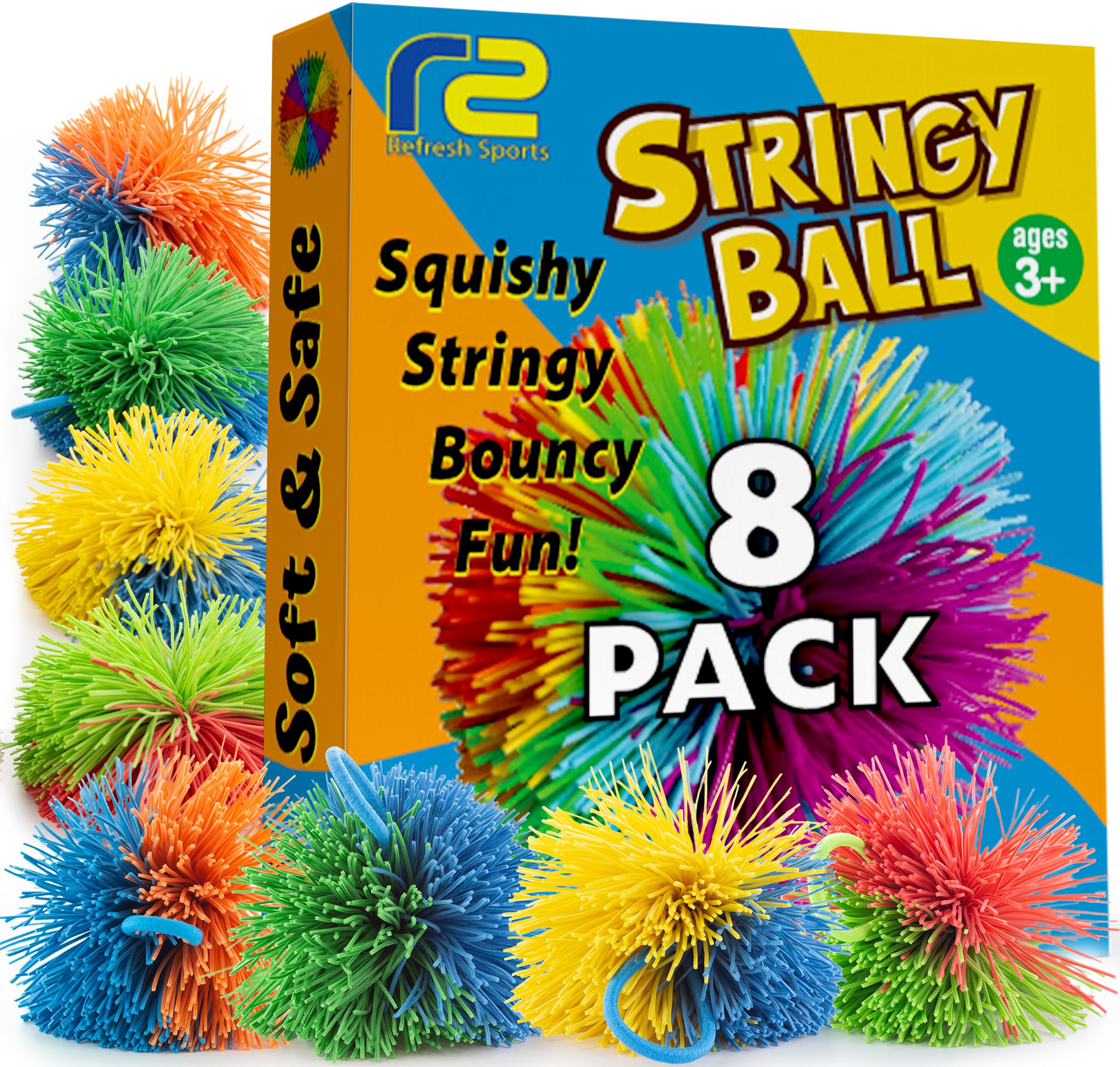 Stringy Balls & Sensory Toys for Kids 8 Pack - Stocking Stuffers for Kids Ages 4 5 6 7 8 9 Year Old Gift Ideas - Best Toddler Gifts for Boys & Girls - Monkey Pom Kooosh Balls Fidget Toys Stress Ball