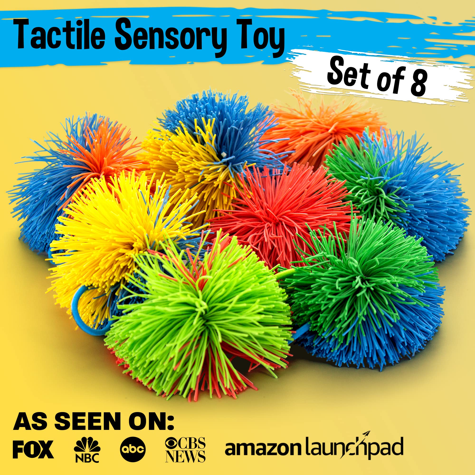 Stringy Balls & Sensory Toys for Kids 8 Pack - Stocking Stuffers for Kids Ages 4 5 6 7 8 9 Year Old Gift Ideas - Best Toddler Gifts for Boys & Girls - Monkey Pom Kooosh Balls Fidget Toys Stress Ball