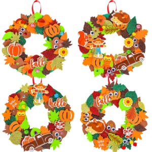 whaline 12 kits fall leaf wreath craft kits glitter thanksgiving 3d foam wreath signs with maple leaves pumpkin wiggle eyes for kids diy crafts fall thanksgiving party decor