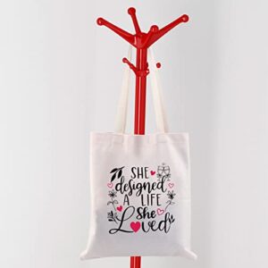 CMNIM She Designed A Life She Loved Inspirational Canvas Tote Bag for Women Birthday Christmas Thanksgiving Graduation Gift (She Designed A Life She Loved Tote)