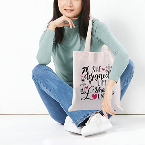 CMNIM She Designed A Life She Loved Inspirational Canvas Tote Bag for Women Birthday Christmas Thanksgiving Graduation Gift (She Designed A Life She Loved Tote)